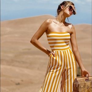 Mustard Stripe Bandeau Jumpsuit